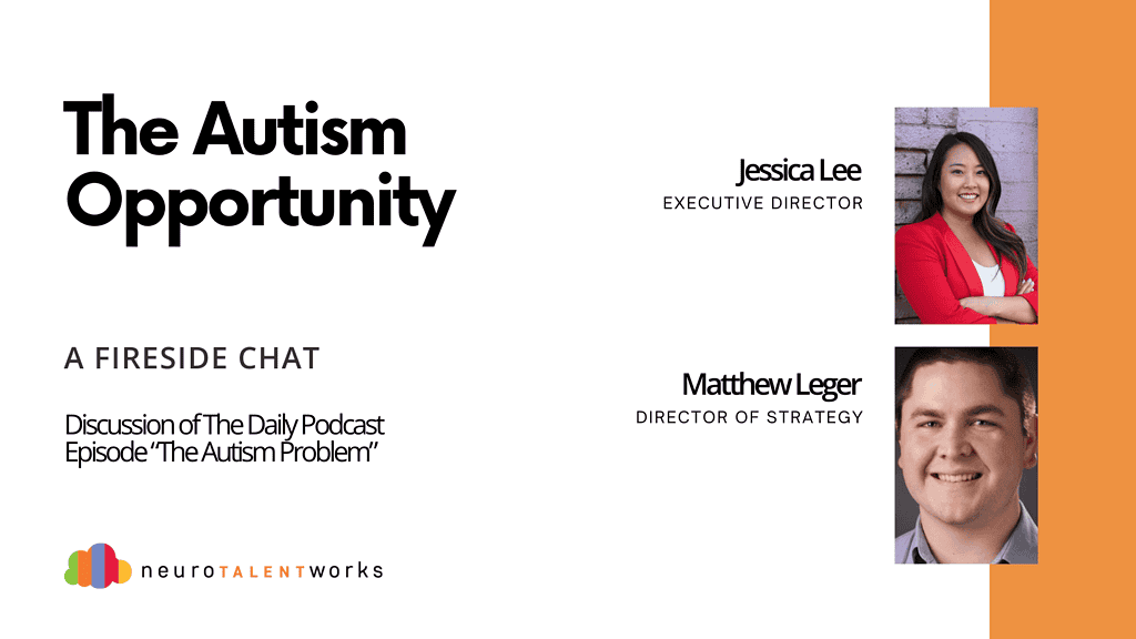 "The Autism Diagnosis Opportunity" episode cover showing a phot of Jessica Lee and Matt Leger.